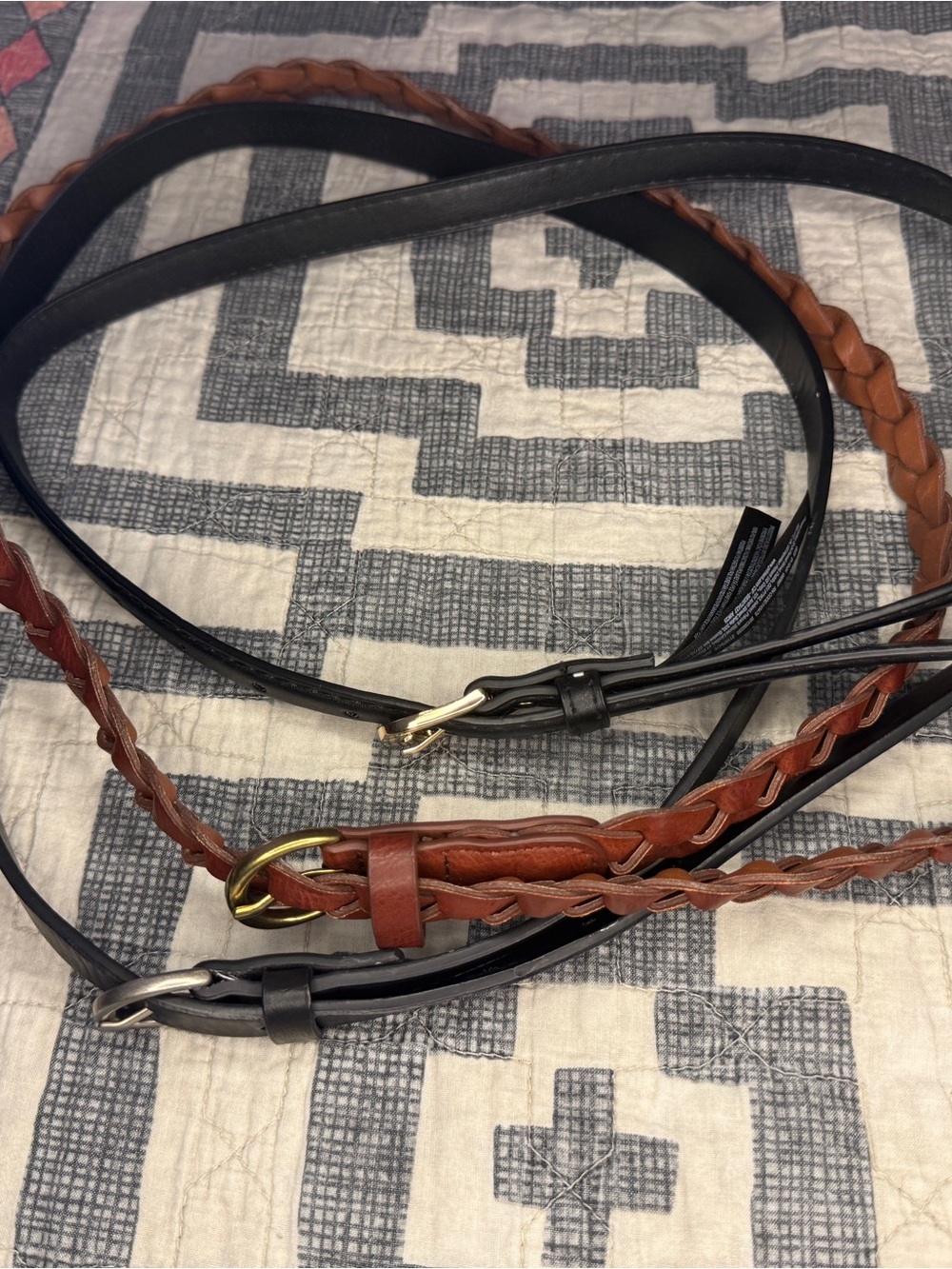 Braided Leather Waist Belts - Black & Cognac